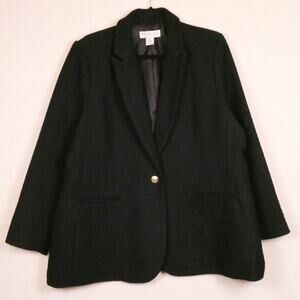 Rachel Zoe Black Boucle Pea Coat Size 2X XXL Retro Quiet Luxury Gold Hardware
